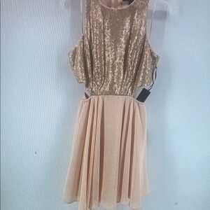 Lulus Small Rose Gold Sequin Cutout Sleeveless Lined Mini Dress New Party New